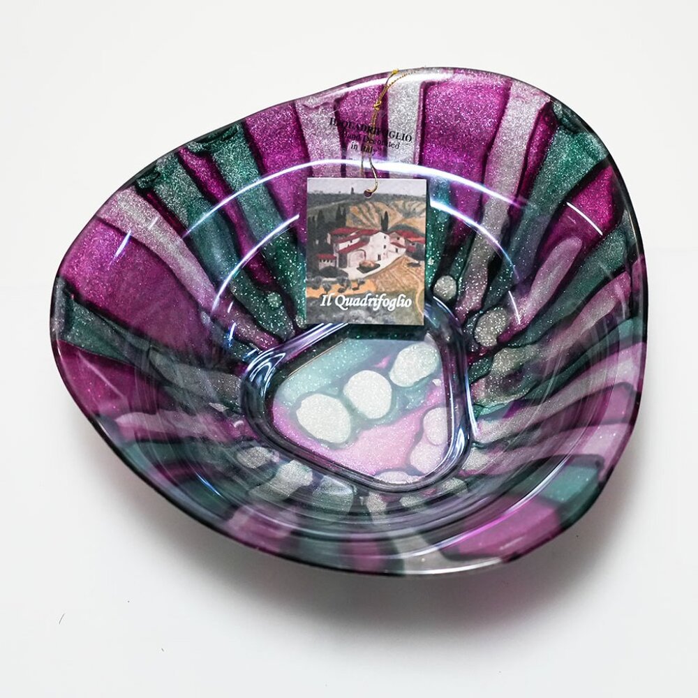 Vintage Il Quadrifoglio Italy – Hand‑Decorated Art Glass Bowl